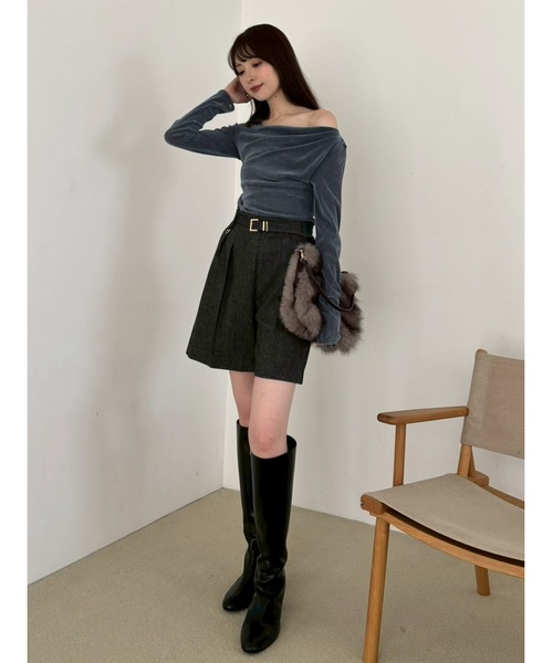 デコルテタックフロッキーチュールトップス（Tシャツ/カットソー