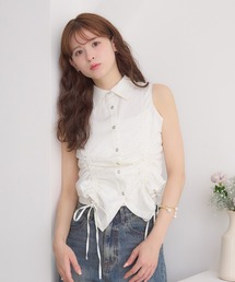 front gathers sleeveless shirt /フロントギャザーノースリーブシャツ