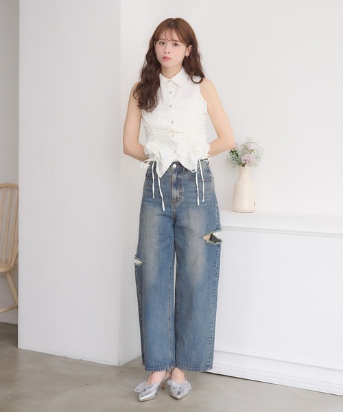 Ambre Neige(アンブルネージュ)の「front gathers sleeveless shirt /フロントギャザーノースリーブシャツ(シャツ/ブラウス・レディース・オフホワイト/ブラック/ネイビー・FREE)」の10枚目の写真