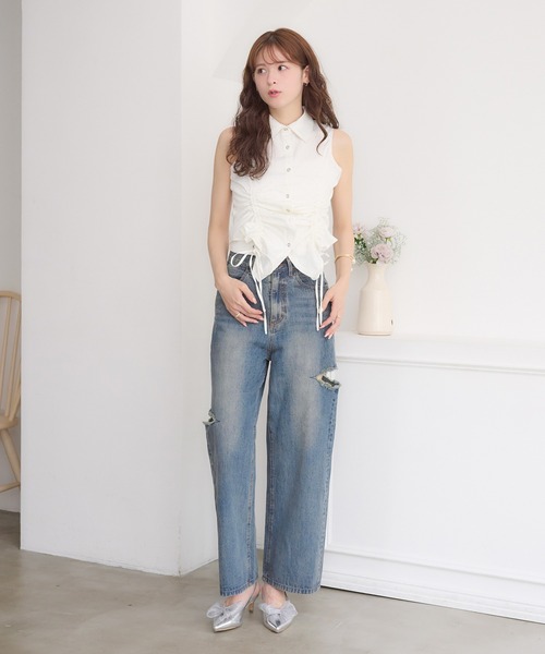 Ambre Neige(アンブルネージュ)の「front gathers sleeveless shirt /フロントギャザーノースリーブシャツ(シャツ/ブラウス・レディース・オフホワイト/ブラック/ネイビー・FREE)」の12枚目の写真
