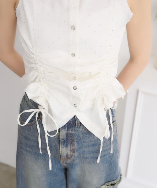 Ambre Neige(アンブルネージュ)の「front gathers sleeveless shirt /フロントギャザーノースリーブシャツ(シャツ/ブラウス・レディース・オフホワイト/ブラック/ネイビー・FREE)」の14枚目の写真