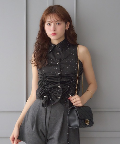 Ambre Neige(アンブルネージュ)の「front gathers sleeveless shirt /フロントギャザーノースリーブシャツ(シャツ/ブラウス・レディース・オフホワイト/ブラック/ネイビー・FREE)」の15枚目の写真