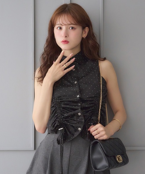Ambre Neige(アンブルネージュ)の「front gathers sleeveless shirt /フロントギャザーノースリーブシャツ(シャツ/ブラウス・レディース・オフホワイト/ブラック/ネイビー・FREE)」の17枚目の写真