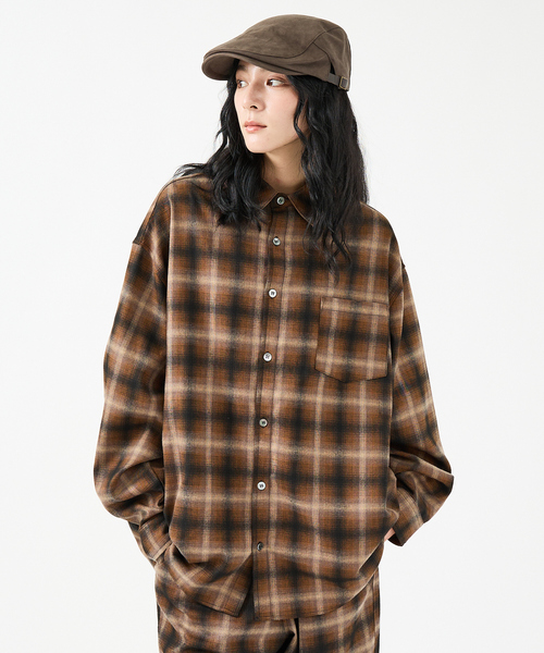 Revo.(レボ)の「【Revo.レボ】 オンブレーチェックシャツ/ルーズフィット /セットアップ/ユニセックス(シャツ/ブラウス・メンズ・パープル/ブラウン/ブルー/グリーン・M/L)」の1枚目の写真