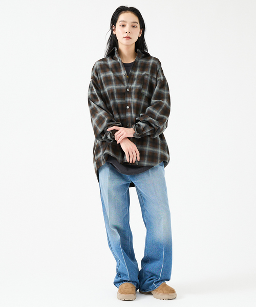 Revo.(レボ)の「【Revo.レボ】 オンブレーチェックシャツ/ルーズフィット /セットアップ/ユニセックス(シャツ/ブラウス・メンズ・パープル/ブラウン/ブルー/グリーン・M/L)」の11枚目の写真