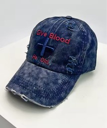 NOLITA LABORATORY（ノリータラボラトリー）の「【 NOLITA / ノリータ 】 ヴィンテージ 加工 クロス刺繍 キャップ GIVE BLOOD メッセージ入り ダメージ帽子（キャップ）」