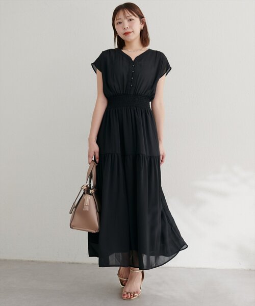 natural couture(ナチュラルクチュール)の「WEB限定 /【プチナチュ】ウエストシャーリングワンピース(ワンピース・レディース・ベージュ/その他1/ブラック・SMALL/MEDIUM)」の4枚目の写真
