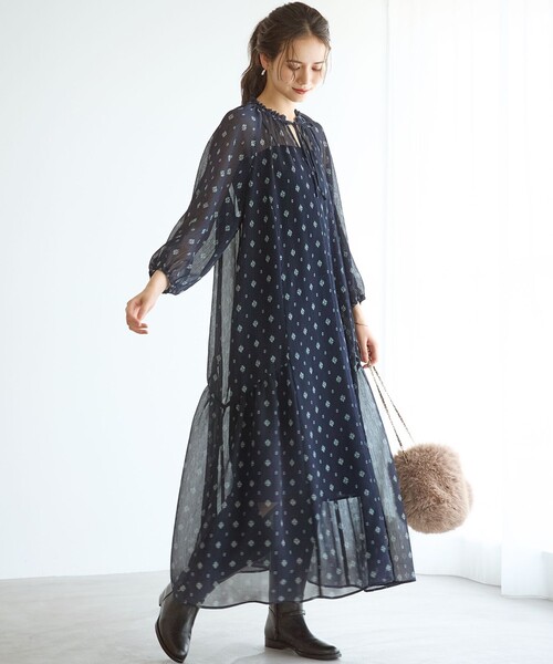 セール】【SLOW/一部店舗限定】クレープ フラワープリント ワンピース