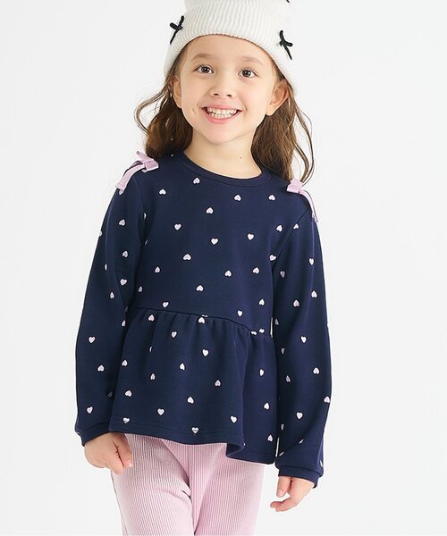 apres les cours（アプレレクール）の「肩リボンペプラムトレーナー（スウェット・キッズ・その他3/ネイビー/キャメル/ローズ/アイボリー/サックスブルー・80/90/100/110/120/130/140）」の2枚目の写真