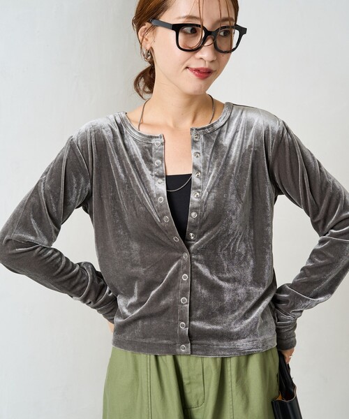 セール】限定展開 ベロア ボタン カーディガン（カーディガン/ボレロ