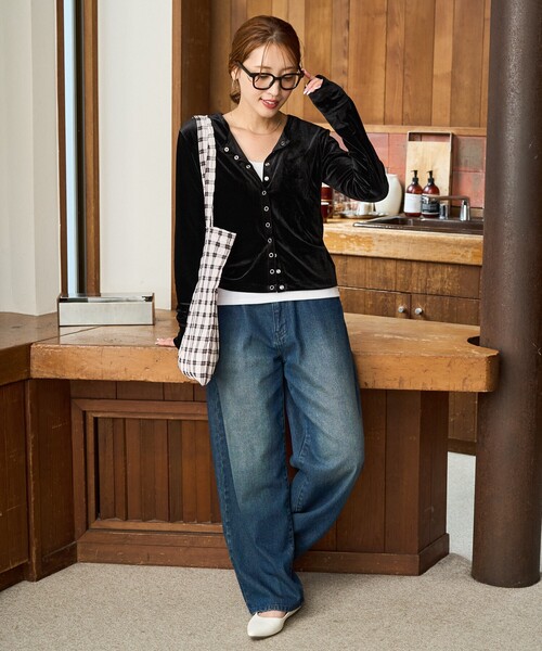 セール】限定展開 ベロア ボタン カーディガン（カーディガン/ボレロ