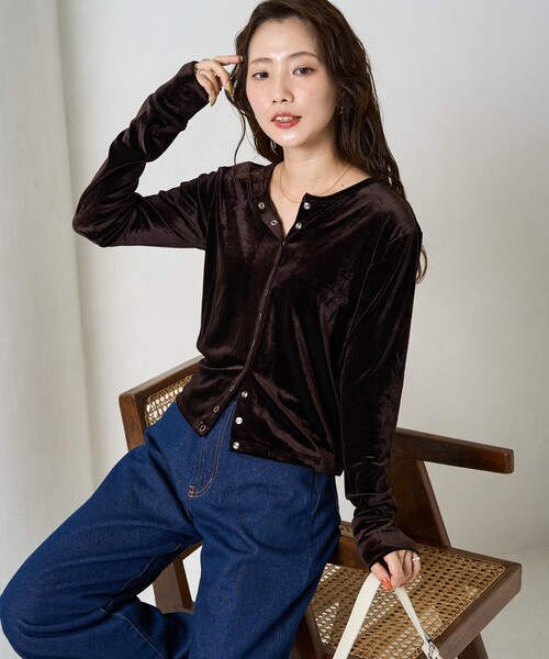 限定展開 ベロア ボタン カーディガン（カーディガン/ボレロ