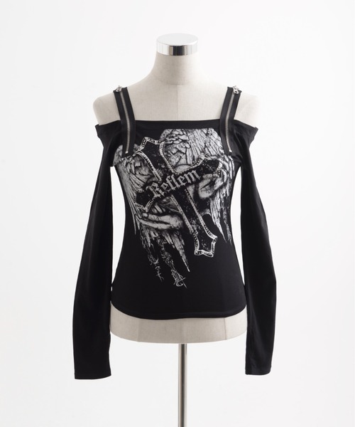 REFLEM(レフレム)の「『REFLEM/レフレム』ジップベルトオフショルL/S Tee/ロングスリーブカットソー(Tシャツ/カットソー・レディース・ホワイト/ブラック・L/M)」の14枚目の写真