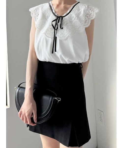 SNIDEL（スナイデル）の「エンブロイダリーレースカラーブラウス（シャツ/ブラウス・レディース・ブラック/ホワイト/ボルドー・F）」の5枚目の写真