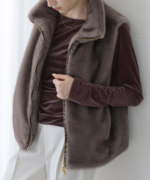 洗える】ベロアドレープカットソー（Tシャツ/カットソー）｜La