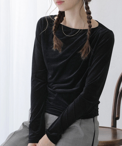 La TOTALITE（ラトータリテ）の「【洗える】ベロアドレープカットソー（Tシャツ/カットソー・レディース・ピンク/ブラック/ブラウン・FREE）」の5枚目の写真