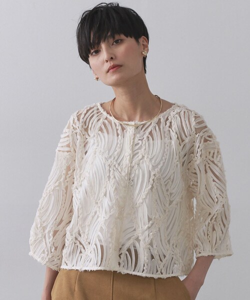 セール】シアー刺繍レース前開きブラウス【洗濯機洗い可】（シャツ