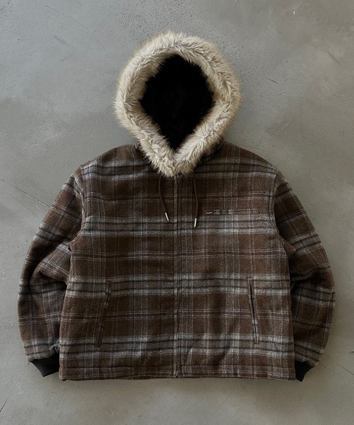 WISH FOR EVER（ウィッシュフォーエバー）の「【新色登場】DRAW CODE DOUBLE ZIP ARTIFICIAL 2WAY HOOD BLOUSON / ドローコードダブルジップアーティフィシャル２WAYフードブルゾン（ブルゾン・メンズ・ブラック/カーキ/ブラウン/ダークブラウン/その他/ベージュ・SMALL/MEDIUM/LARGE）」の2枚目の写真