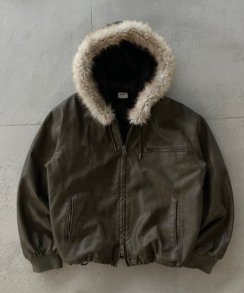 WISH FOR EVER(EBbVtH[Go[)DRAW CODE DOUBLE ZIP ARTIFICIAL 2WAY HOOD BLOUSON / h[R[h_uWbvA[eBtBVQWAYt[hu](u])