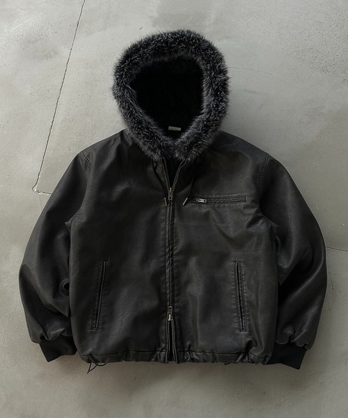 WISH FOR EVER(EBbVtH[Go[)DRAW CODE DOUBLE ZIP ARTIFICIAL 2WAY HOOD BLOUSON / h[R[h_uWbvA[eBtBVQWAYt[hu](u])