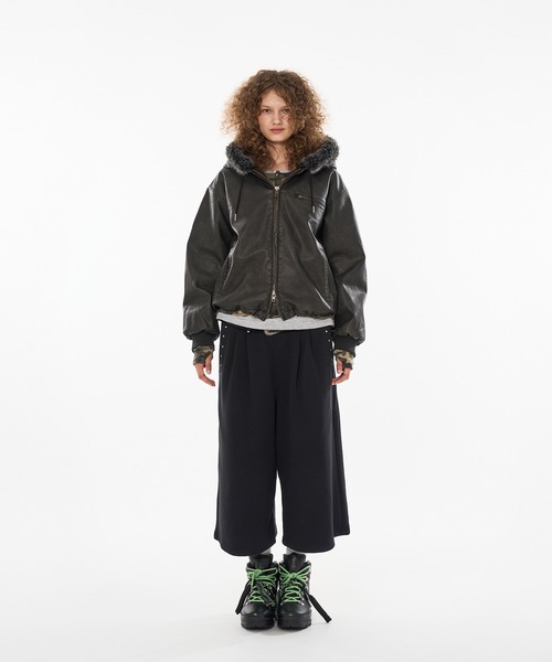 ドローコードダブルジップアーティフィシャル２WAYフードブルゾン DRAW CODE DOUBLE ZIP ARTIFICIAL 2WAY HOOD BLOUSON / ドローコード