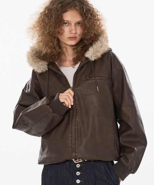 ドローコードダブルジップアーティフィシャル２WAYフードブルゾン 新色登場】DRAW CODE DOUBLE ZIP ARTIFICIAL 2WAY HOOD BLOUSON