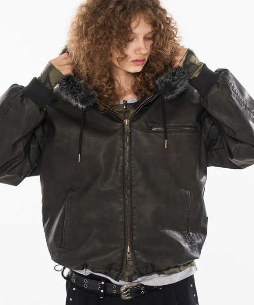 WISH FOR EVER（ウィッシュフォーエバー）の「【新色登場】DRAW CODE DOUBLE ZIP ARTIFICIAL 2WAY HOOD BLOUSON / ドローコードダブルジップアーティフィシャル２WAYフードブルゾン（ブルゾン・メンズ・ブラック/カーキ/ブラウン/ダークブラウン/その他/ベージュ・SMALL/MEDIUM/LARGE）」の21枚目の写真