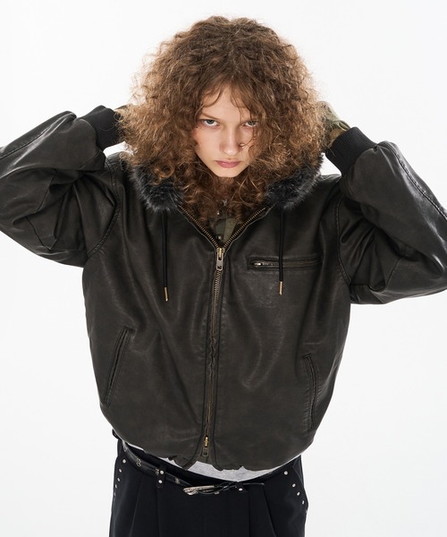 DRAW CODE DOUBLE ZIP ARTIFICIAL 2WAY HOOD BLOUSON / ドロー