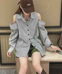 オフショルダー」に該当するトップス（ストライプ柄）ファッション通販