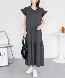 フレンチスリーブワンピース マキシ丈 ロング 綿100% 大きいサイズ 夏服