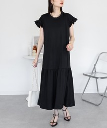 フレンチスリーブワンピース マキシ丈 ロング 綿100% 大きいサイズ 夏服