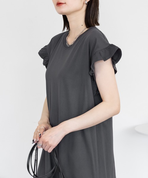 aity(アイティ)の「フレンチスリーブワンピース マキシ丈 ロング 綿100% 大きいサイズ 夏服(ワンピース・レディース・チャコール/ブラック/グレイッシュベージュ・M~L/LL~3L/4L~5L)」の10枚目の写真
