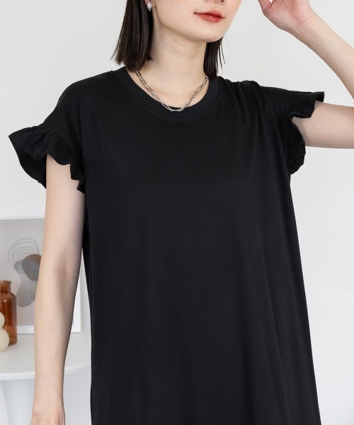 aity(アイティ)の「フレンチスリーブワンピース マキシ丈 ロング 綿100% 大きいサイズ 夏服(ワンピース・レディース・チャコール/ブラック/グレイッシュベージュ・M~L/LL~3L/4L~5L)」の15枚目の写真