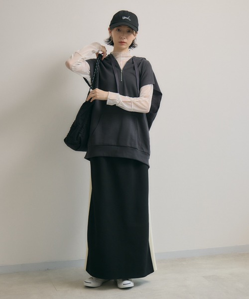 Paradise Picnic（パラダイスピクニック）の「ミニ裏毛フードベスト（ベスト・レディース・チャコールグレー/アイボリー・FREE）」の5枚目の写真