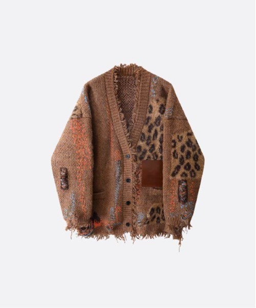 U:UME(ユーム)の「Patchwork Broken Fringe Cardigan(カーディガン/ボレロ・メンズ・レッド/ダークグレー/ベージュ・SMALL/MEDIUM/LARGE)」の2枚目の写真