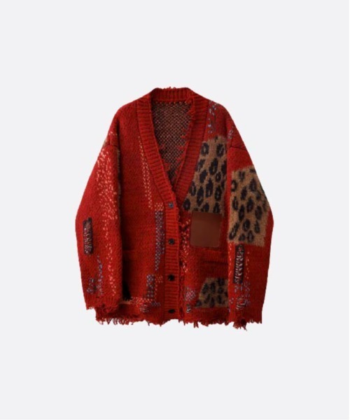 U:UME(ユーム)の「Patchwork Broken Fringe Cardigan(カーディガン/ボレロ・メンズ・レッド/ダークグレー/ベージュ・SMALL/MEDIUM/LARGE)」の3枚目の写真