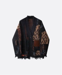 U:UME([)Patchwork Broken Fringe Cardigan(J[fBK/{)