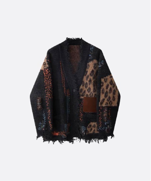 U:UME(ユーム)の「Patchwork Broken Fringe Cardigan(カーディガン/ボレロ・メンズ・レッド/ダークグレー/ベージュ・SMALL/MEDIUM/LARGE)」の1枚目の写真