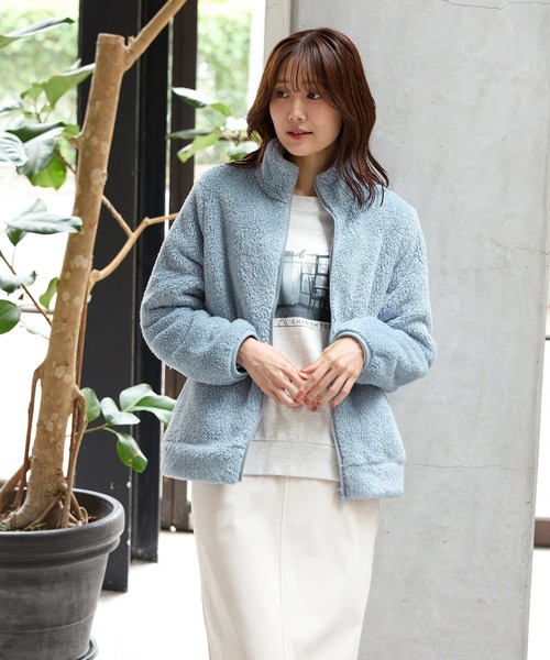 セール】【ハニぽか】ボアスタンドジップカーデ（カーディガン/ボレロ