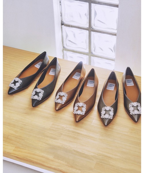 セール】メタリック ビジュー フラット パンプス（パンプス）｜Emma