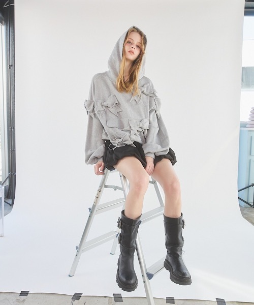 lilLilly（リルリリー）の「リボンフーディーパーカー（パーカー・レディース・グレー/ブラック・FREE）」の12枚目の写真