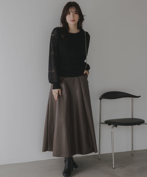 slattgir(スラットジール)の「高身長 フェイクレザーフレアスカート(トールサイズ)Essenave(スカート・レディース・ブラウン/カーキ・TM/TL/T3L/TLL)」の8枚目の写真
