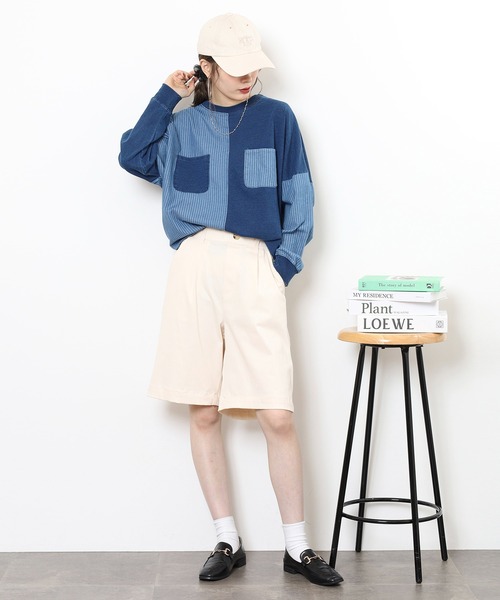 myke(ミーカ)の「myke インディゴ裏毛パッチワークポケットプルオーバー(スウェット・レディース・ネイビー/ブルー/ストライプ・M)」の17枚目の写真