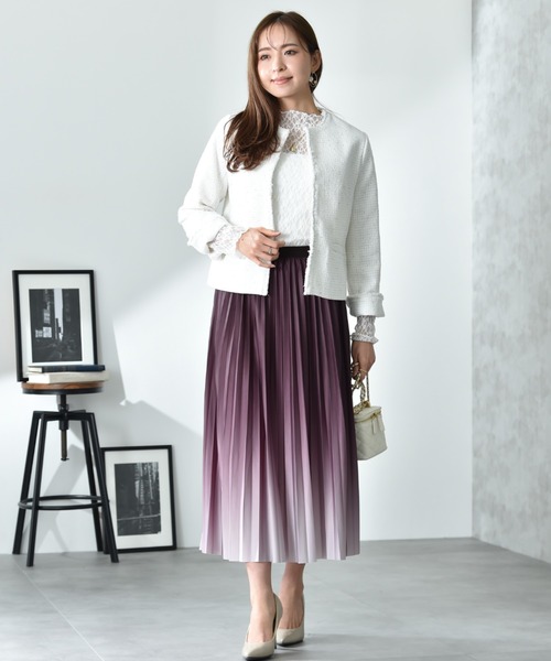 INTERPLANET（インタープラネット）の「ランダムラメツイードノーカラージャケット（ノーカラージャケット・レディース・オフホワイト/ネイビー・FREE）」の16枚目の写真