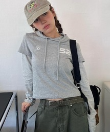A'GEM/9 × .kom 『AMESWORLDWIDE/アメスワールドワイド』 HOODIE LAYERED LONGSLEEVE TEE/フード レイヤード長袖Tシャツ