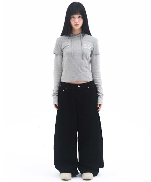 AMESWORLDWIDE(アメスワールドワイド)の「A'GEM/9 × .kom 『AMESWORLDWIDE/アメスワールドワイド』 HOODIE LAYERED LONGSLEEVE TEE/フード レイヤード長袖Tシャツ(Tシャツ/カットソー・レディース・グレー/ブラウン・FREE)」の5枚目の写真