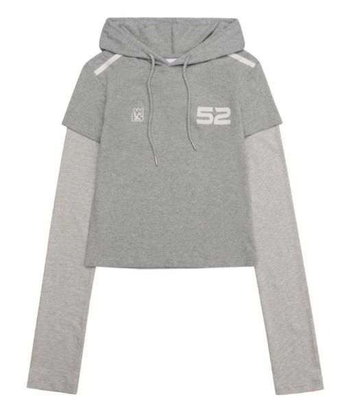 AMESWORLDWIDE(アメスワールドワイド)の「A'GEM/9 × .kom 『AMESWORLDWIDE/アメスワールドワイド』 HOODIE LAYERED LONGSLEEVE TEE/フード レイヤード長袖Tシャツ(Tシャツ/カットソー・レディース・グレー/ブラウン・FREE)」の12枚目の写真