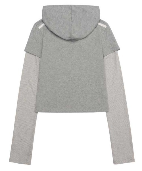 AMESWORLDWIDE(アメスワールドワイド)の「A'GEM/9 × .kom 『AMESWORLDWIDE/アメスワールドワイド』 HOODIE LAYERED LONGSLEEVE TEE/フード レイヤード長袖Tシャツ(Tシャツ/カットソー・レディース・グレー/ブラウン・FREE)」の13枚目の写真