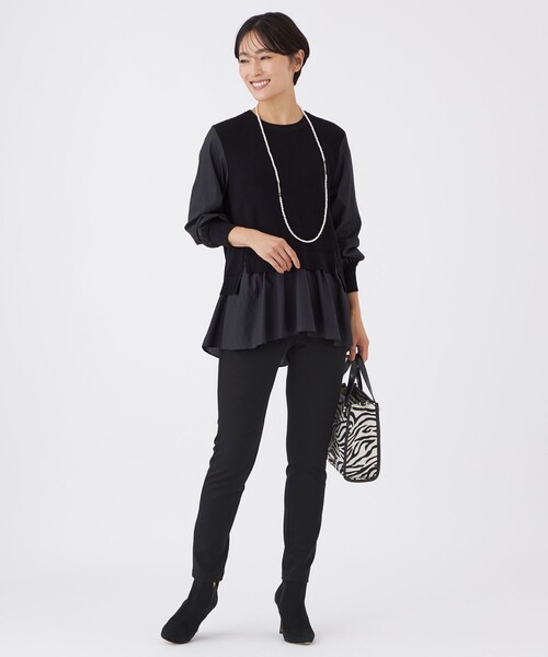 EVEX by KRIZIA(エヴェックスバイクリツィア)の「【ベストセラー】【マシンウォッシャブル・保温性・吸湿発熱】デュアルウォームテーパードパンツ(その他パンツ・レディース・チャコールグレー/オフホワイト/ブラウン系その他4/ブラック・42/40/38)」の12枚目の写真