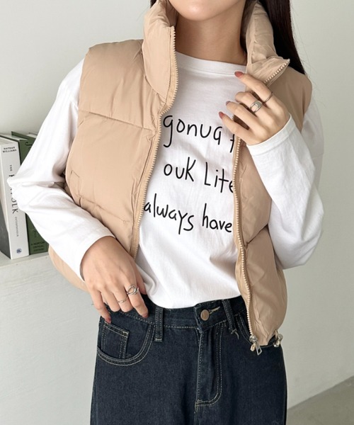 CLEA（クレア）の「スタンドカラーコンパクトショート丈中綿ベスト（ダウンベスト・レディース・ベージュ/ブラウン/ブラック/アイボリー・FREE）」の22枚目の写真